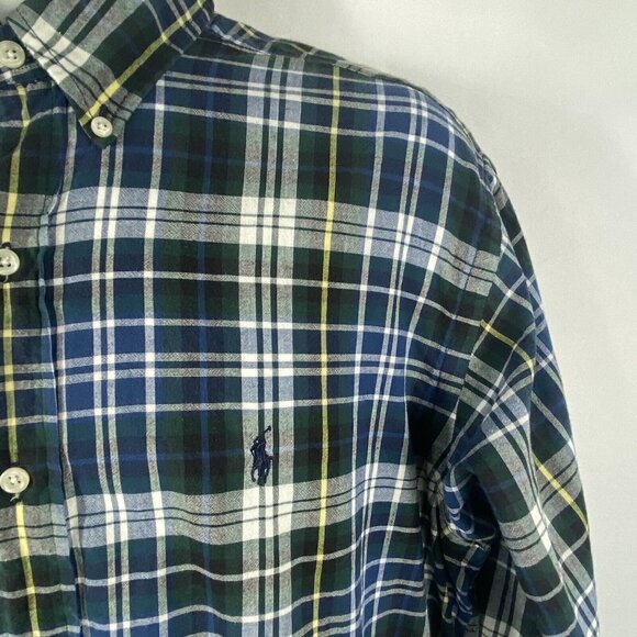 Ralph Lauren Men’s Blake Plaid Sz M Long Sleeve Button Down Shirt Blue Green - Picture 2 of 9
